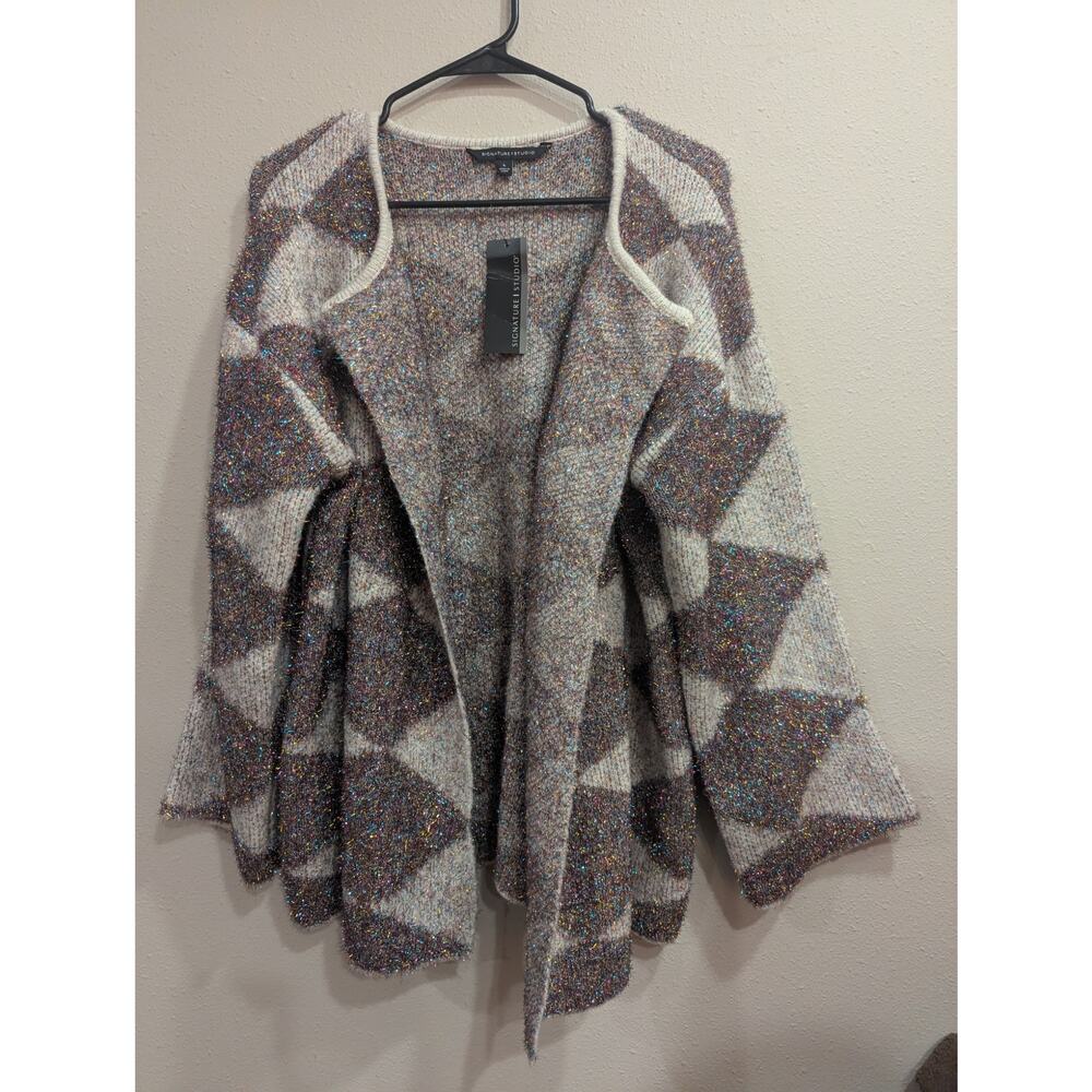 Sparkly razzledazzle diamond pattern open cardigan, Signature Studio size L NWT